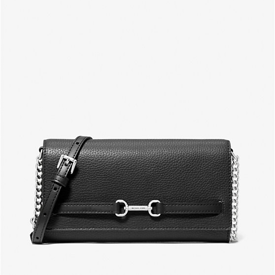 MK Carson Large Pebbled Leather Convertible Crossbody Bag (Black)