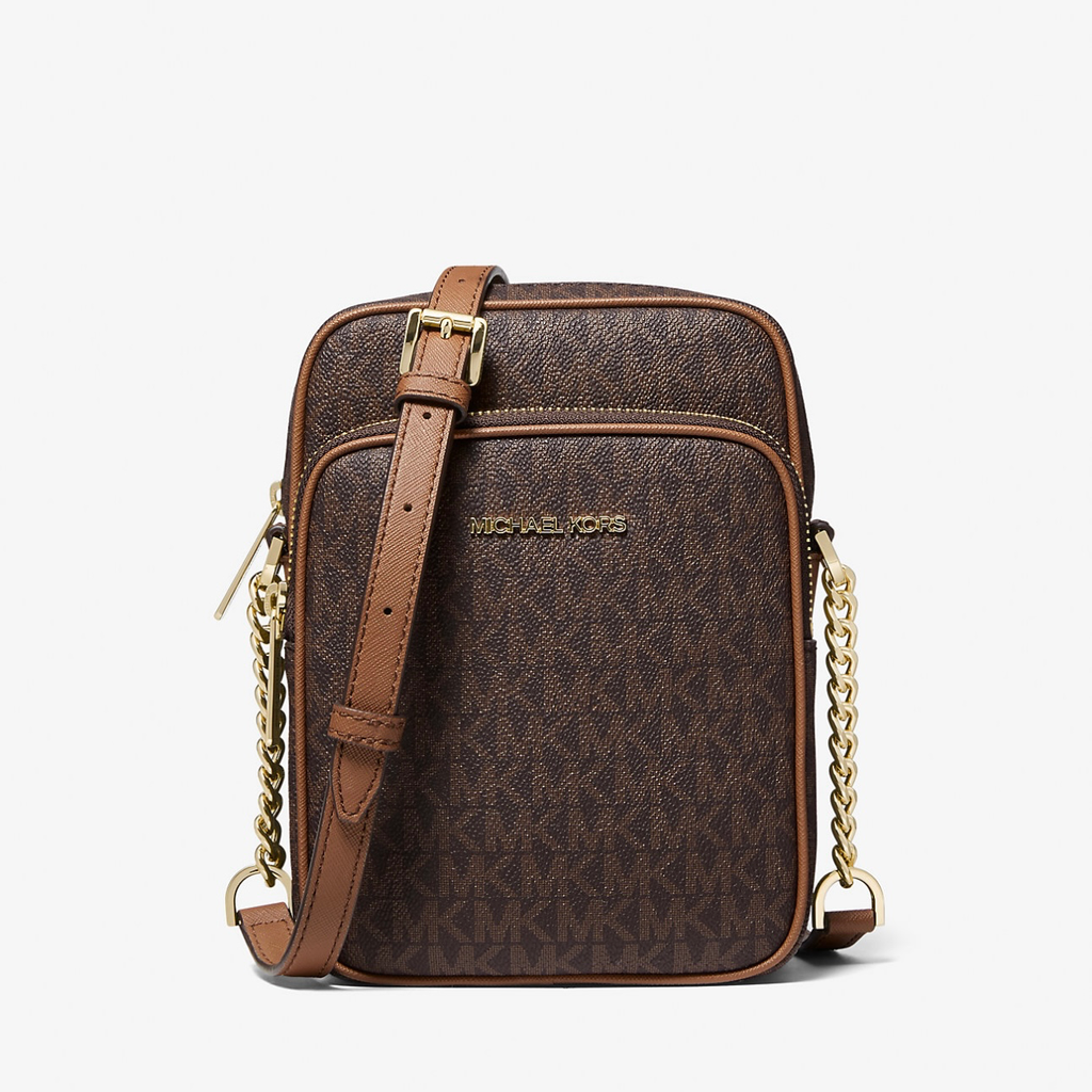 MK Jet Set Travel Medium Logo Crossbody Bag (Brown)
