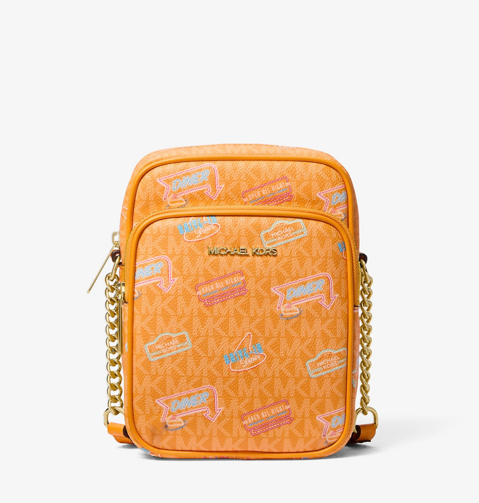 MK Jet Set Medium Printed Signature Logo Crossbody Bag (Pop Orange)