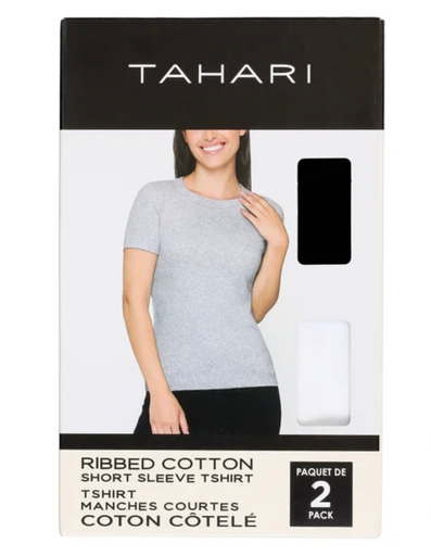 Tahari Women's Ribbed Cotton Short Sleeve T-shirtng 
